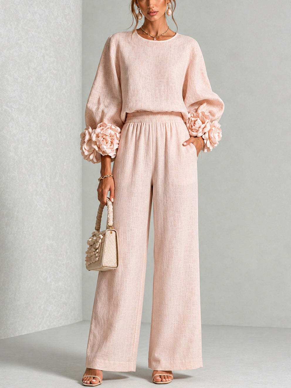 Linen Pant Wide - Women 2 Piece Linen Outfit O
