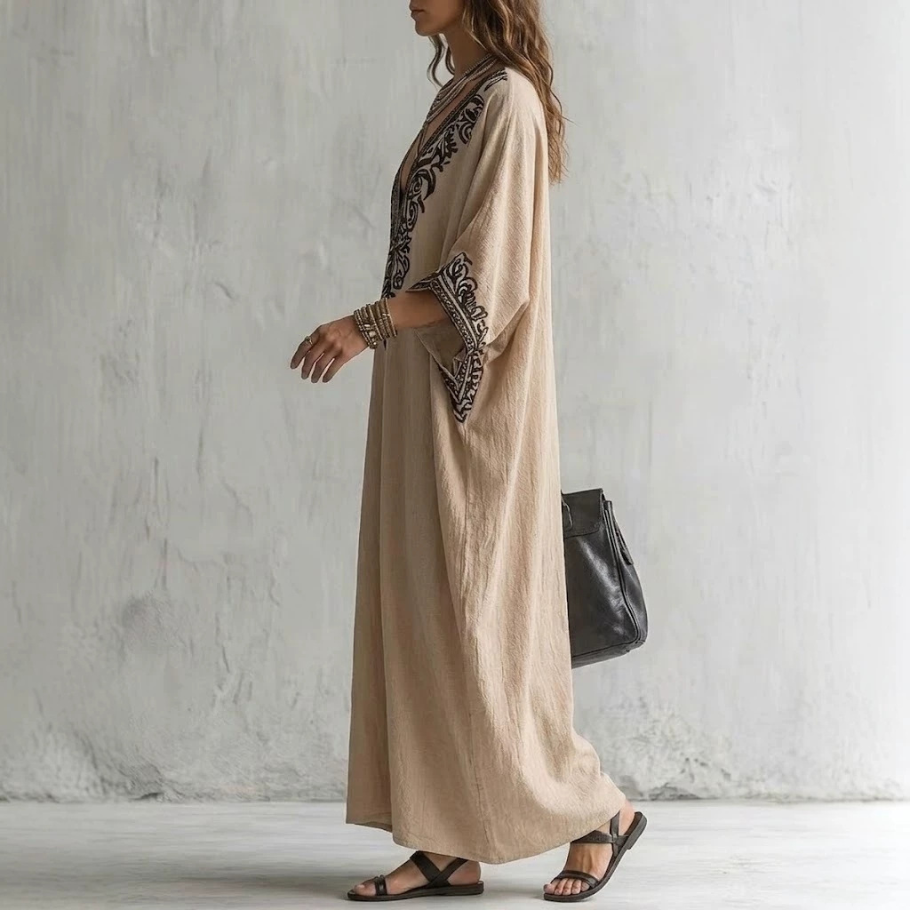 Women Boho Embroidered Kaftan  - đánh giá và giá Cover Up Kaftan
