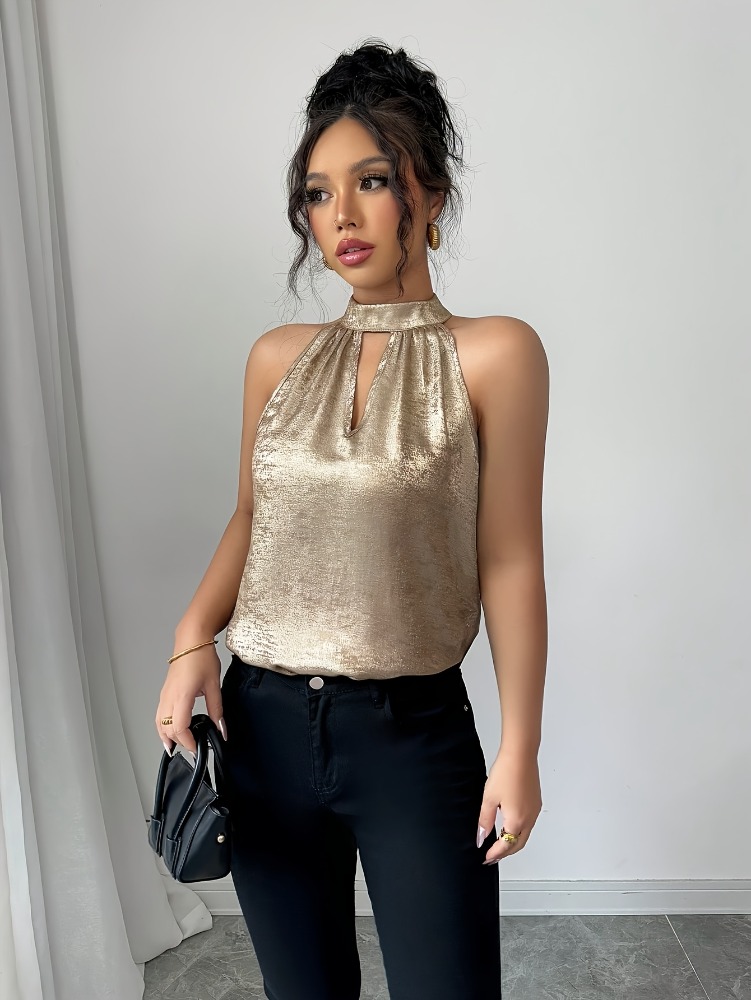 Champagne Golden Shiny Glossy  - đánh giá và giá Blouse Off Shoulder