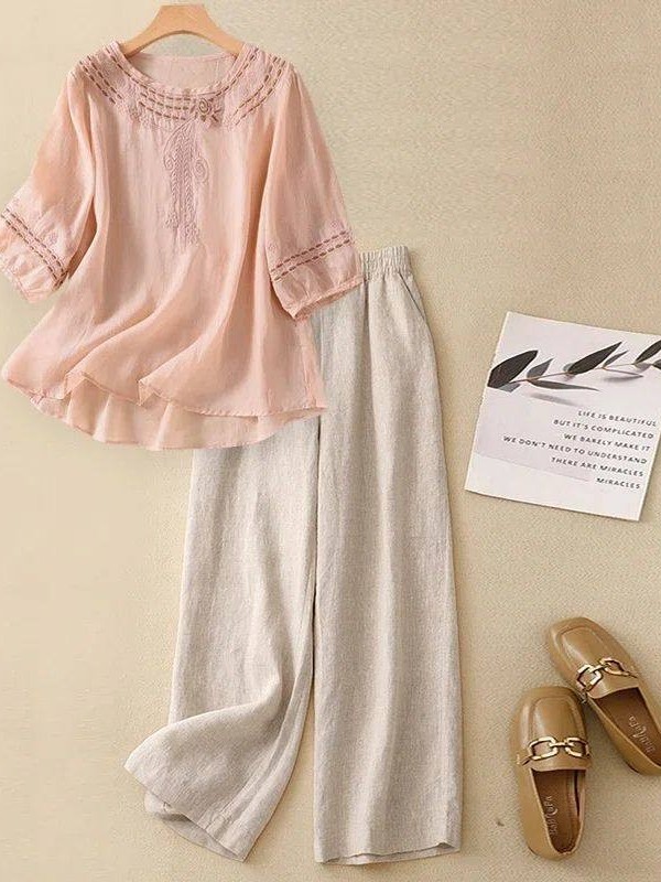 High-End Cotton Linen Set Wome - đánh giá và giá Linen Pant Wide