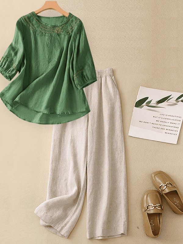 High-End Cotton Linen Set Wome - đánh giá và giá Linen Pant Wide