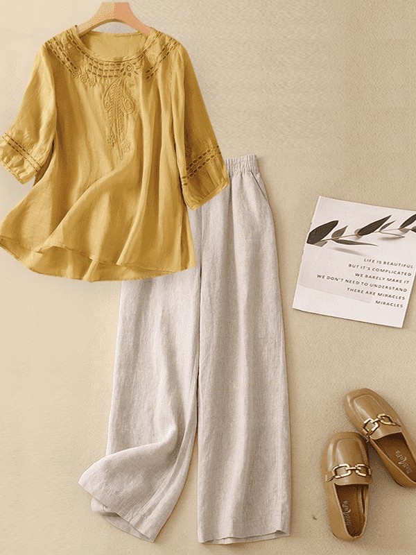 High-End Cotton Linen Set Wome - đánh giá và giá Linen Pant Wide