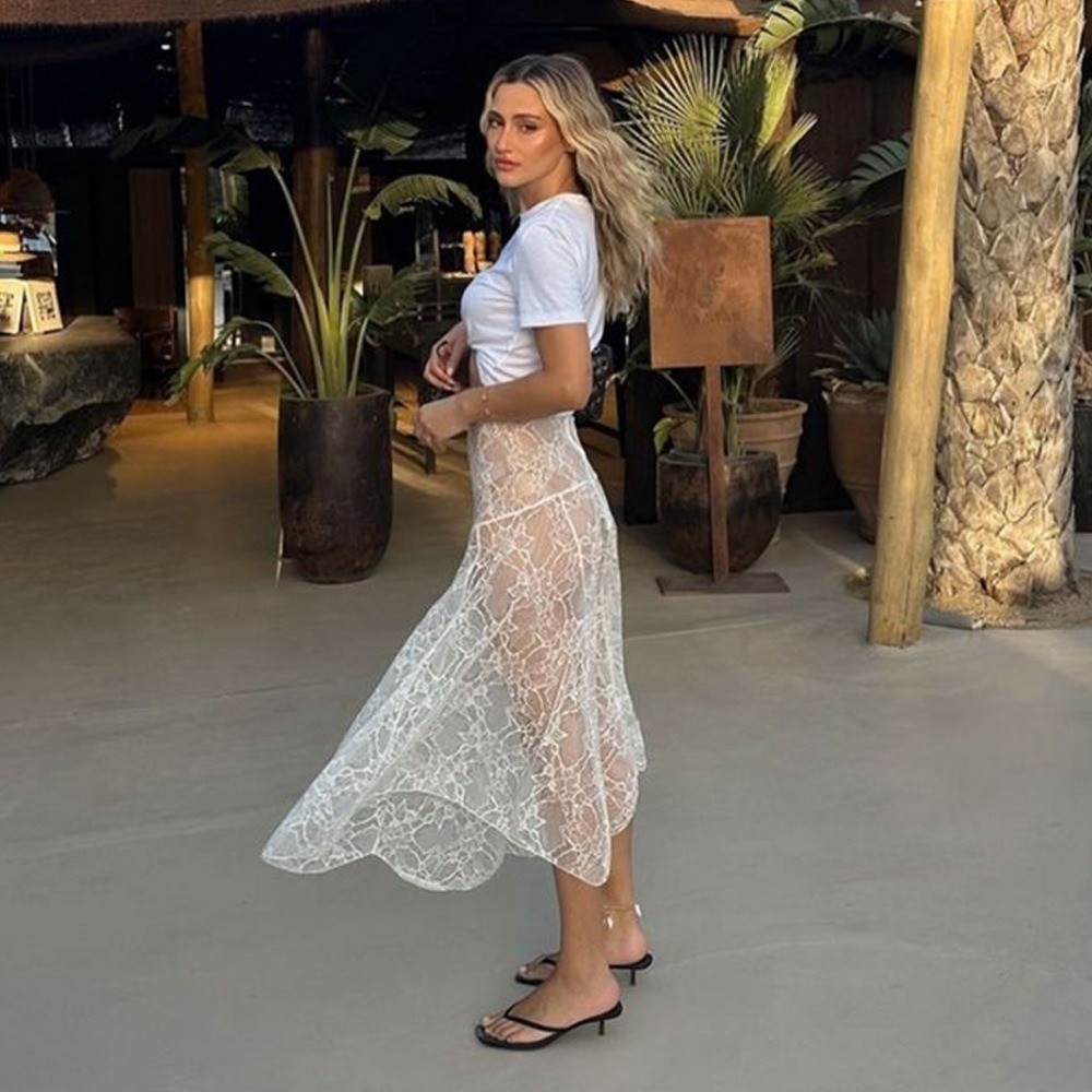 Solid Color Lace Beach Dress S - đánh giá và giá Midi Skirt Floral