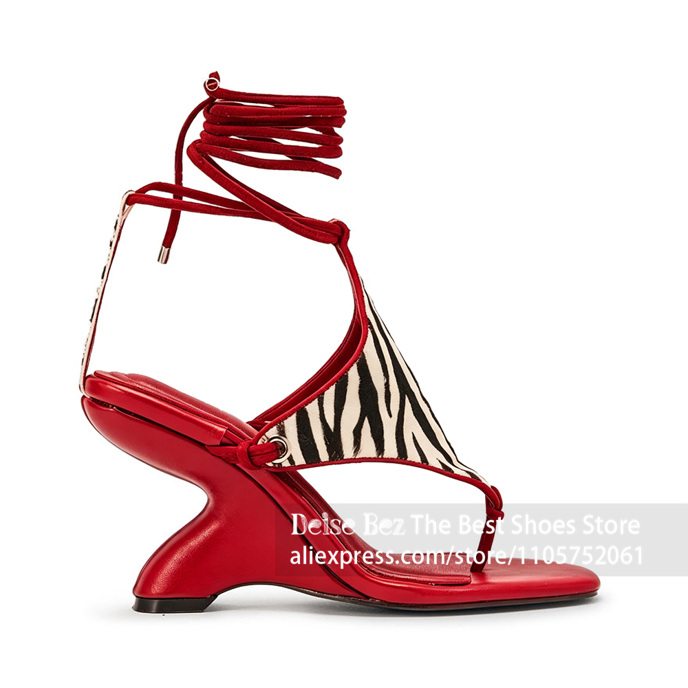 Zebra Print Lace up Sculptural - đánh giá và giá Sandal Strappy Heeled