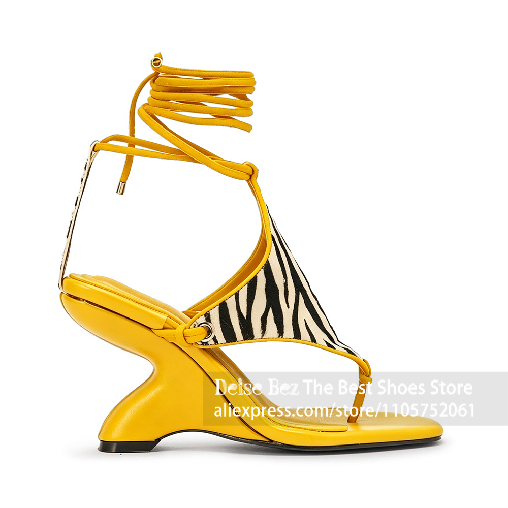 Zebra Print Lace up Sculptural - đánh giá và giá Sandal Strappy Heeled