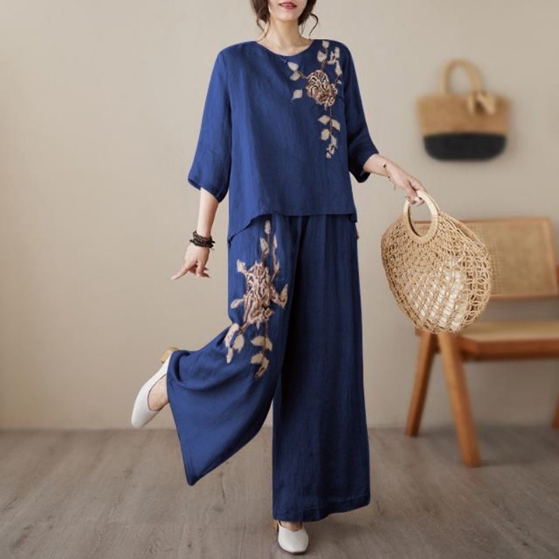 Linen Cotton Two Piece Set Wom - đánh giá và giá Linen Pant Wide